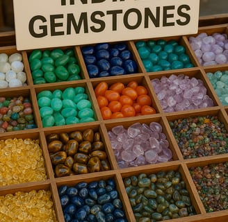 "Assorted Indian gemstones on display"