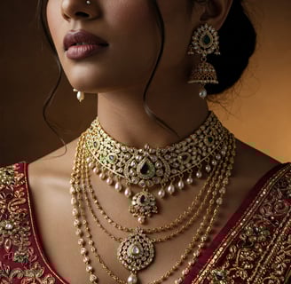 "Woman wearing Indian handicraft jewelry"