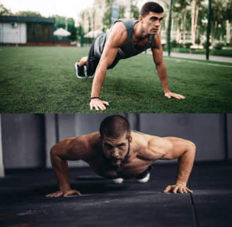 a man doing push ups on a mat