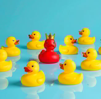 image se démarquer_canard rouge parmi canards jaunes