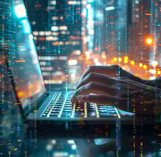 Hands working on a laptop representing pharmacovigilance data reconciliation