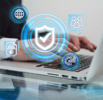 pharmacovigilance expert writing standard operating prodedures with laptop