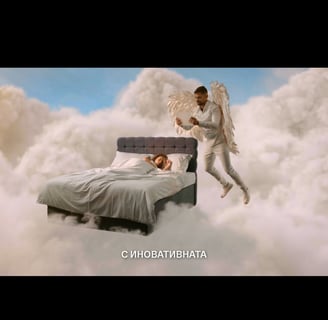 a man in a white suit is flying through the clouds