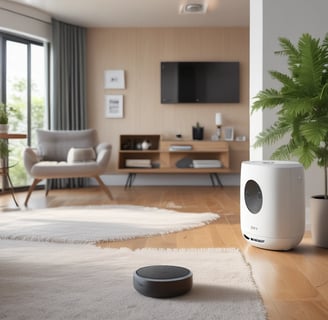 A security camera with a sleek, cylindrical design is illuminated with blue and red lighting. The brand name 'Briton' is visible on the side of the camera. The camera lens reflects a bright blue light, contrasting sharply against the dark background.