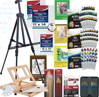 Craft Kit - 133 Piece Deluxe Ultimate Artist Painting Set with Aluminum and Wood Easels