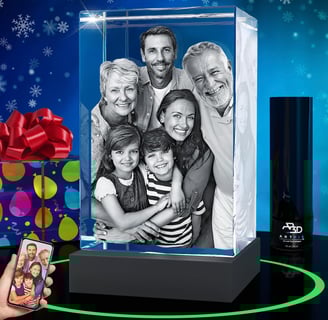 Customized Family Portrait 3D Premium Crystal Photo, Christmas Gifts for Women, Her, Wife, Mom