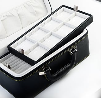 a black case with a white case and a black case