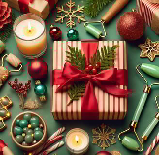 Budget-friendly Christmas gifts under $10 displayed on a festive background with holiday decorations