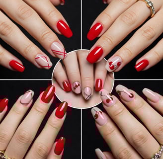 a woman's hands with red and white manicured manicured manicured mani