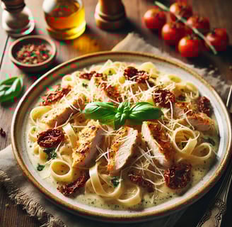 Delicious Marry Me Chicken Pasta served with creamy Parmesan sauce, sun-dried tomatoes, and basil.