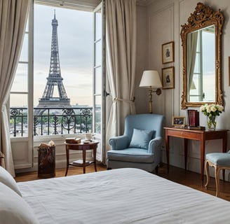 Parisian bedroom furniture, classic design, intricate details, elegant style, luxurious feel.