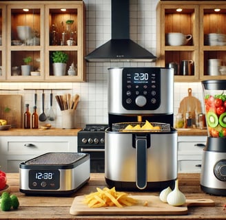 Smart kitchen gadgets for a faster, organized kitchen: air fryer, food chopper,self-cleaning blender