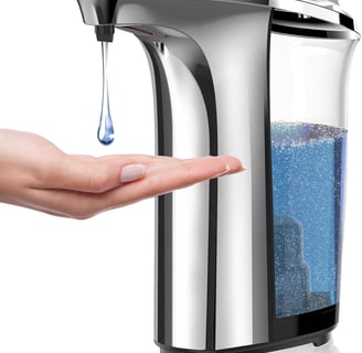 Touchless soap dispenser for kitchen hygiene, keeps hands clean while cooking.