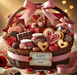 a basket of valentine's day treats