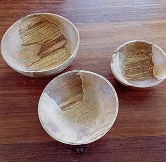 3 oak bowls turned while green and now warped into ovals