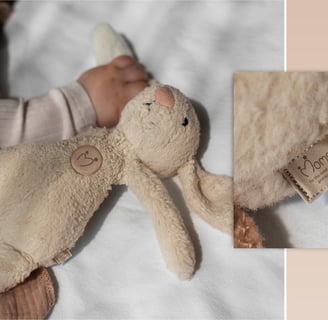 Cute and gentle Logo and Brand Identity for baby store Mommy's Hero, bunny baby's favorite toy