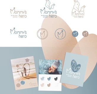 Cute and gentle Logo and Brand Identity for baby store Mommy's Hero, postcards and logo versions
