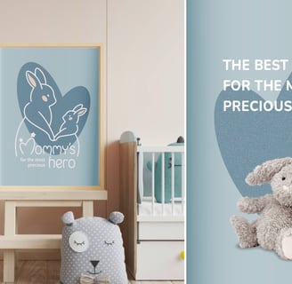 Cute and gentle Logo and Brand Identity for baby store Mommy's Hero, branded poster