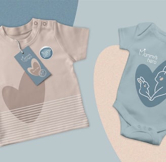 Cute and gentle Logo and Brand Identity for baby store Mommy's Hero, t-shirt and jumpsuit