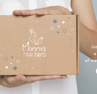 Cute and gentle Logo and Brand Identity for baby store Mommy's Hero, packaging box