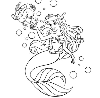 Kleurplaat prinses Ariel en botje