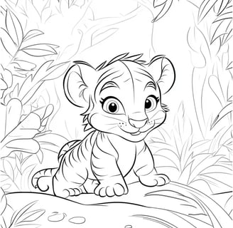 cartoon kleurplaat van een baby tijger