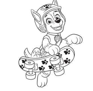 Kleurplaat PAW Patrol Chase met skateboard