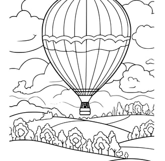 landschap met luchtballon kleurplaat