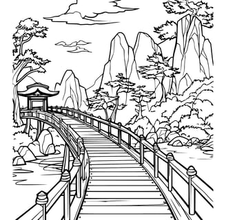 Kleurplaat van een Japans landschap