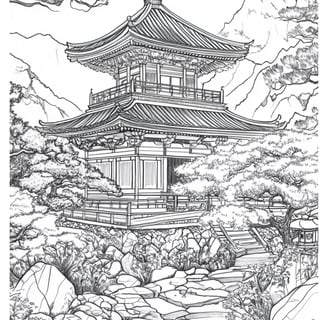 Kleurplaat van een japanse tempel
