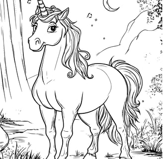 Unicorn bij maanlicht  kleurplaat