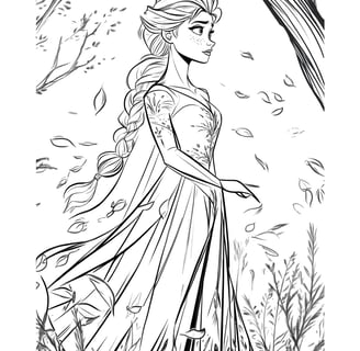 Elsa in het bos kleurplaat