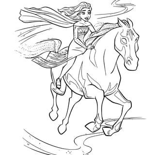 Elsa op een paard uit Frozen kleurplaat