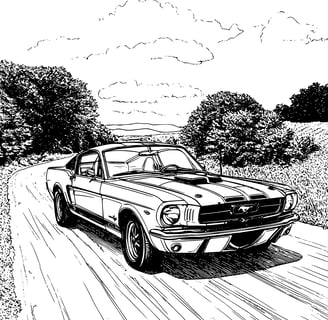 Mooie kleurplaat van de Ford Mustang eerste generatie van de zijkant