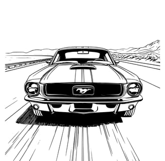 kleurplaat auto Ford Mustang first edition op de weg