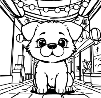 Puppy in Japan op straat kleurplaat
