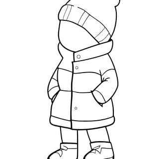 kleurplaat van een peuter met winterkleding