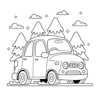 Simpele kleurplaat van een auto op vakantie