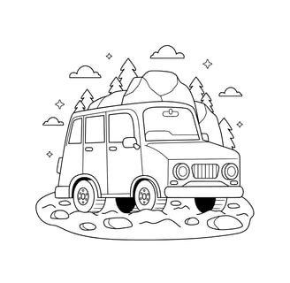 Simpele kleurplaat van een auto op vakantie