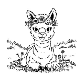 kleurplaat van een alpaca met bloemen, simpel