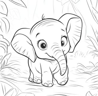 kleurplaat schattige baby olifant in de jungle