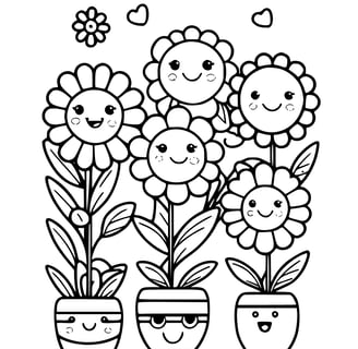 kleurplaat van bloemen in een bloempot