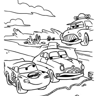 kleurplaat cars in een race