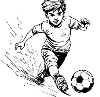 Kleurplaat van een jonen die voetbal speelt inmotion