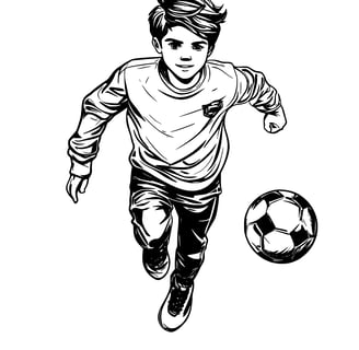 Kleurplaat van een jongen die rent met een voetbal