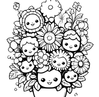 kleurplaat van kawaii bloemen