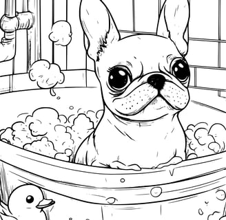 moeilijke kleurplaat van een pug hond in bad