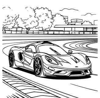 Kleurplaat van een race auto op de weg