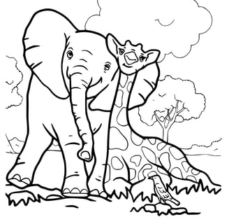 kleurplaat van een olifant en een giraffe