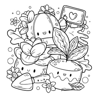 kleurplaat van kawaii bloemen en tuineren